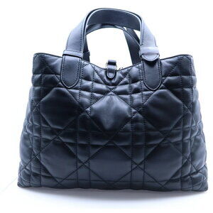 Dior Cannage Toujours Leather Handbag Black Calfskin Christian